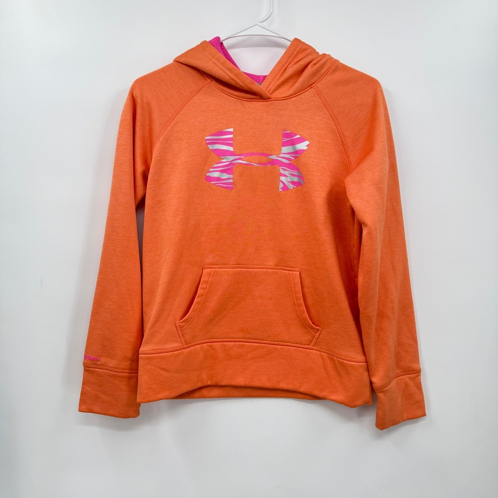 Under Armour Storm Hoodie YLG‎ Youth Girls Orange Pink Pullover Thumb Holes
